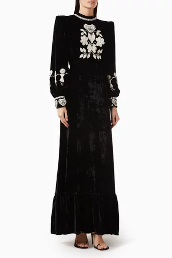 Selena Embroidered Gown in Velvet