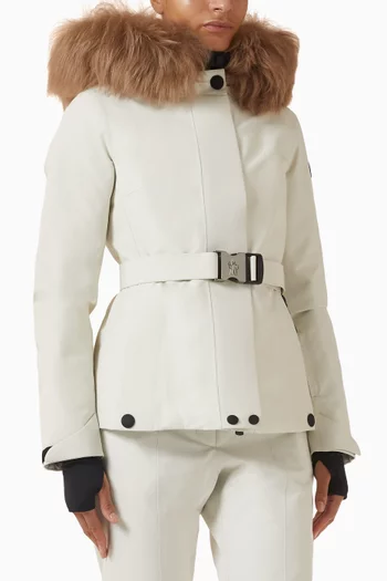 جاكيت تزلج لابلان بغطاء رأس بحافة فرو وتصميم مبطن بالزغب