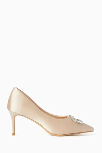 Novi 70 Crystal-brooch Pumps in Satin