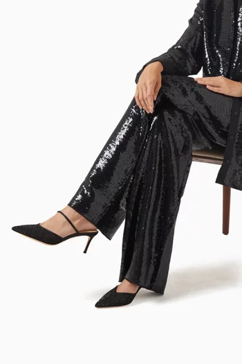 SASHA MULE IN MESH AND SATIN WITH DEGRADE CLEAR CRYSTALS AND CRYSTAL STRAP WITH 70MM HEEL:BLK:40|218532556