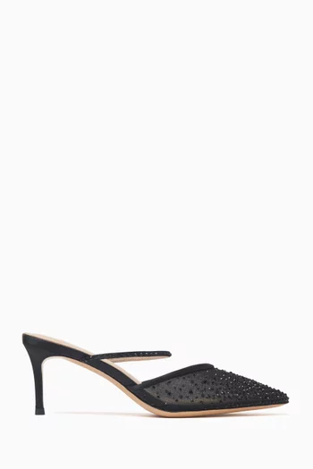 SASHA MULE IN MESH AND SATIN WITH DEGRADE CLEAR CRYSTALS AND CRYSTAL STRAP WITH 70MM HEEL:BLK:40|218532556