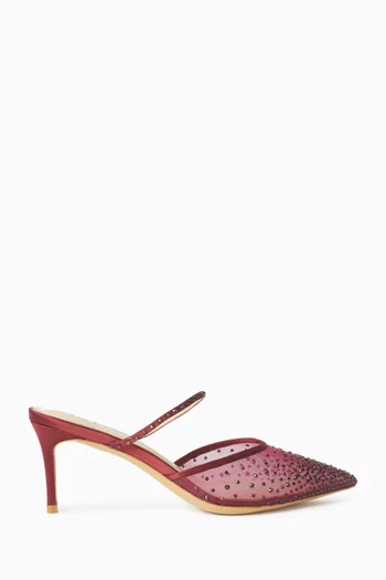 SASHA MULE IN MESH AND SATIN WITH DEGRADE CLEAR CRYSTALS AND CRYSTAL STRAP WITH 70MM HEEL:BURGUNDY:38|218976291