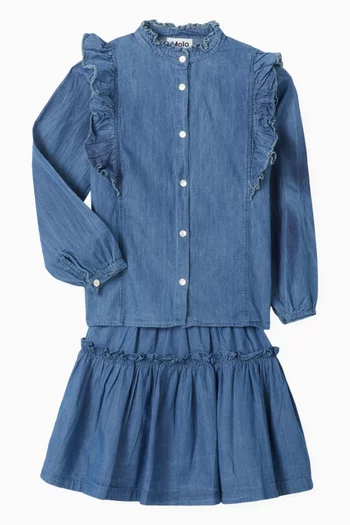 Bel Ruched Skirt in Organic cotton Chambray
