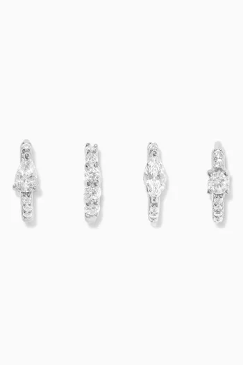 Aspen Crystal Huggie Earring Set in Rhodium-plated Sterling Silver, Set of 4