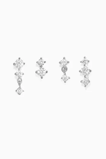 Hann Stud Earring Set in Rhodium-plated Sterling Silver, Set of 4