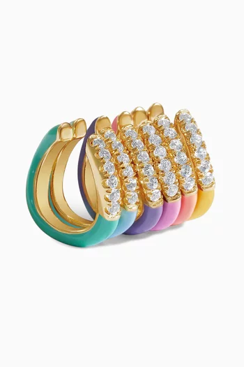 Maverick Enamel Ear Cuffs in 14kt Gold-plated Sterling Silver, Set of 6
