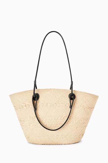 Medium Anagram Basket Bag in Iraca Palm & Calfskin