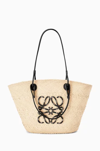 Medium Anagram Basket Bag in Iraca Palm & Calfskin