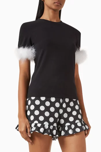 Feather-trimmed T-shirt in Stretch Cotton-jersey