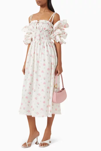 Arle Ruffled Midi Dress in Linen