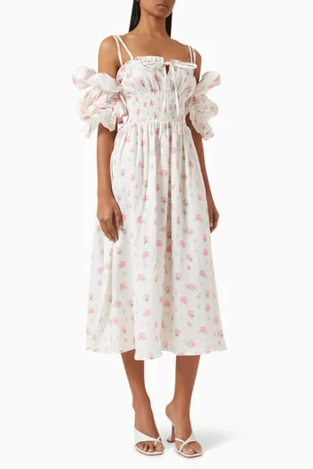 Arle Ruffled Midi Dress in Linen