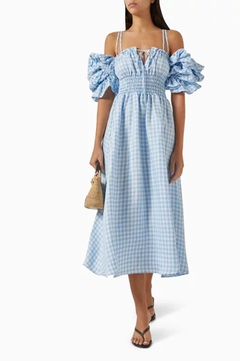 Arle Ruffled Midi Dress in Linen