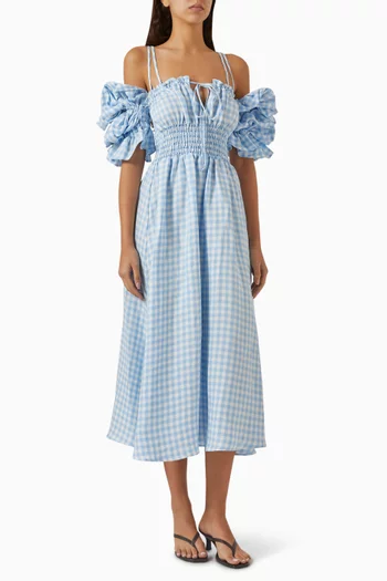 Arle Ruffled Midi Dress in Linen