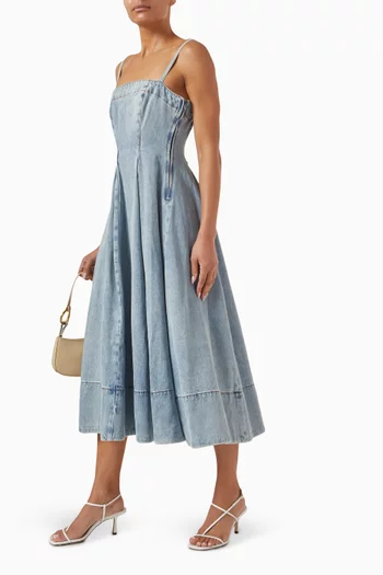 Kylie Flared Slip Midi Dress in Denim
