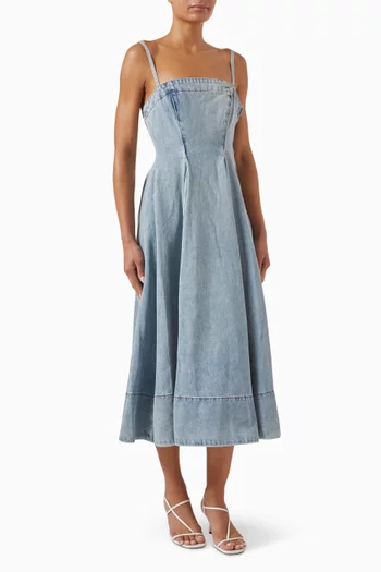 Kylie Flared Slip Midi Dress in Denim