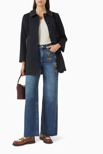 بنطال جينز بنقشة أشجار نخيل دينم