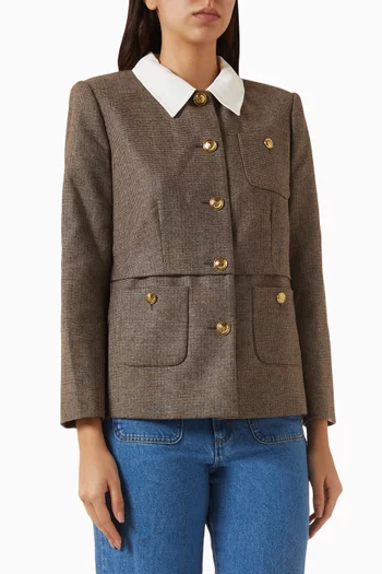 Houndstooth Suit Jacket in Virgin Wool Blend