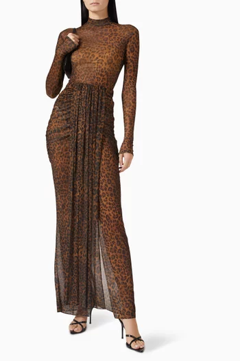 Printed Draped Skirt in Mesh