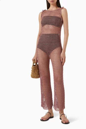 Sissi Crochet Jumpsuit in Viscose Satin