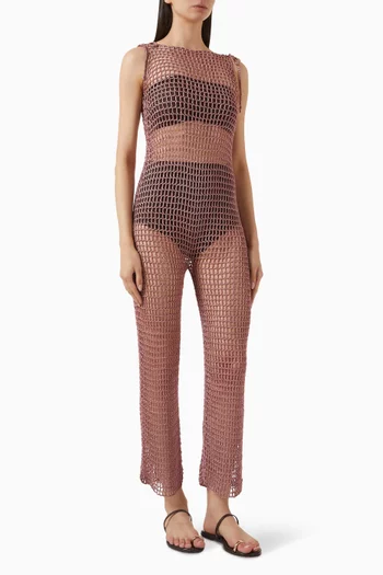 Sissi Crochet Jumpsuit in Viscose Satin