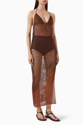 Prisci Crochet Dress in Viscose Satin