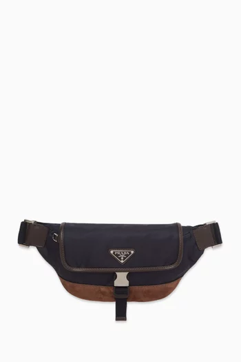 Triangle Logo Belt Bag in Re-Nylon & Suede