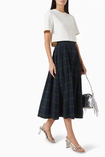 Rhinestone Check Midi Skirt in Cotton