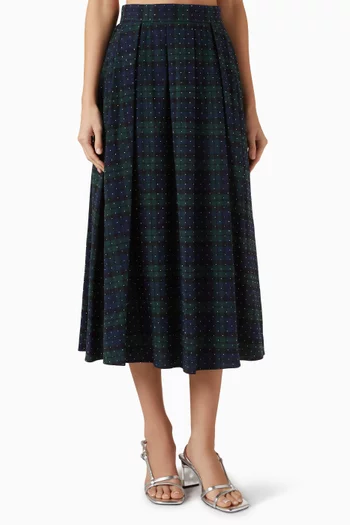 Rhinestone Check Midi Skirt in Cotton