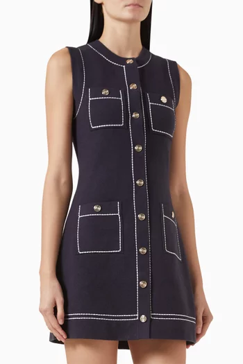Topstitched Mini Shift Dress in Knit
