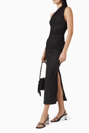 Asymmetric Rhinestone Midi Dress in Knit