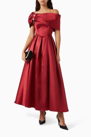 Embellished Off-shoulder Dress in Mikado