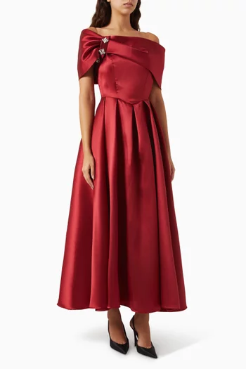 Embellished Off-shoulder Dress in Mikado