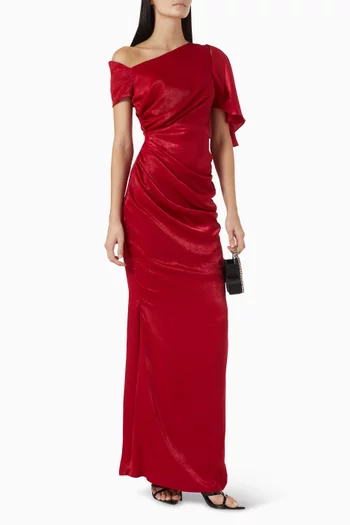 Gathered Maxi Dress in Crepe-satin