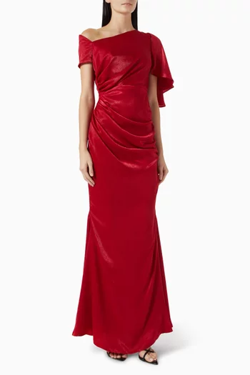 Gathered Maxi Dress in Crepe-satin