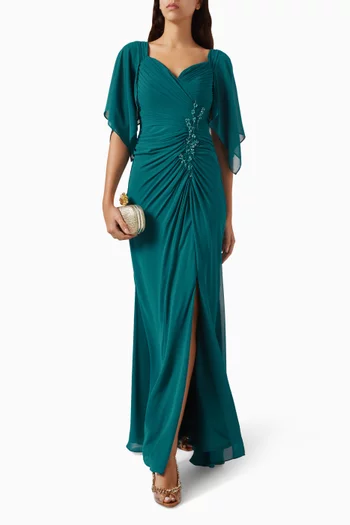 Embellished Draped Dress in Chiffon