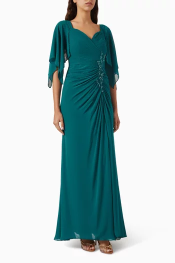 Embellished Draped Dress in Chiffon