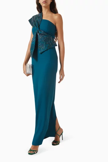 Embellished One-shoulder Dress in Crepe & Tulle