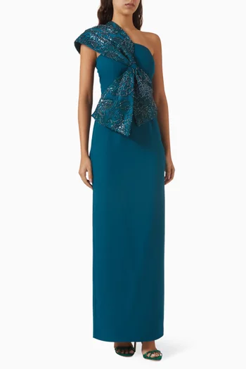 Embellished One-shoulder Dress in Crepe & Tulle