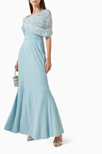 Off-shoulder Dress in Crepe & Lace