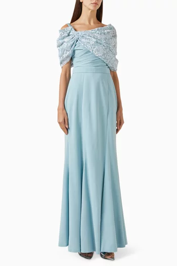 Off-shoulder Dress in Crepe & Lace
