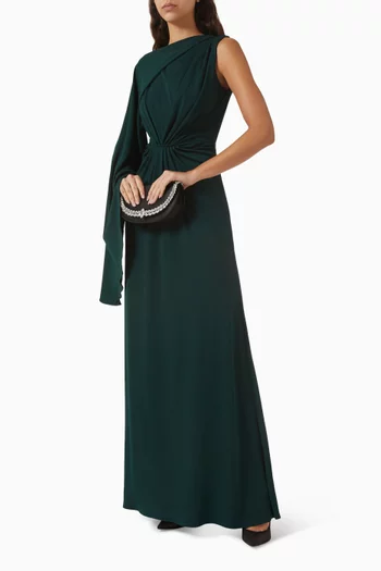 Gathered Cape Dress in Ribbed-jersey