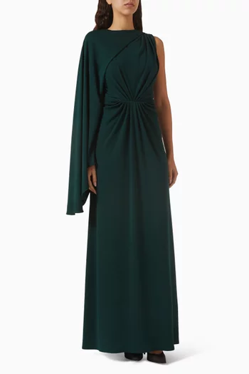 Gathered Cape Dress in Ribbed-jersey