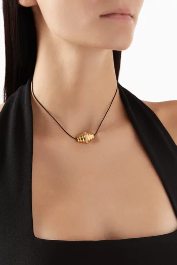 MIELE NECKLACE WITHLEATHER BLACK 1MM LEATHER CORD FINISHED WITH OUR HEXAGONAL WAVEPENDANT FINISHED WITH A LINE OF CZ STONES:GOLD:One Size|218551214