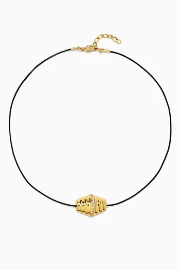 MIELE NECKLACE WITHLEATHER BLACK 1MM LEATHER CORD FINISHED WITH OUR HEXAGONAL WAVEPENDANT FINISHED WITH A LINE OF CZ STONES:GOLD:One Size|218551214