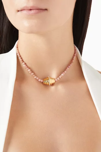 MIELE NECKLACE WITH RHODOCHROSITE PINK RHODOCHROSITE BEADS FINISHED WITH OUR HEXAGONAL WAVEPENDANT FINISHED WITH A LINE OF CZ STONES:Pink:One Size|218551227