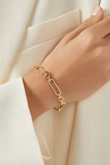KENDRA BRACELET 18K GOLD PLATED RECTANGULAR LINK CHAIN WITH CIRCULAR LINKS FINISHED A 18K CARABINER:GOLD:One Size|218551223