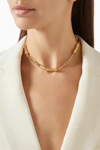 IRMA NECKLACE 18K PLATED RECTANGULAR PAPERCLIP CHAIN WITH CIRCLE LINKSFINISHED WITH OUR 18K GOLD PLATED PILLAR PENDANTS.:GOLD:One Size|218551220