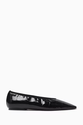 Ballet Flats in Croc-embossed Leather