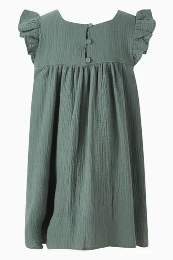 Ruffle Trim Dress in Organic Crinkled Cotton