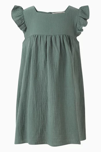 Ruffle Trim Dress in Organic Crinkled Cotton